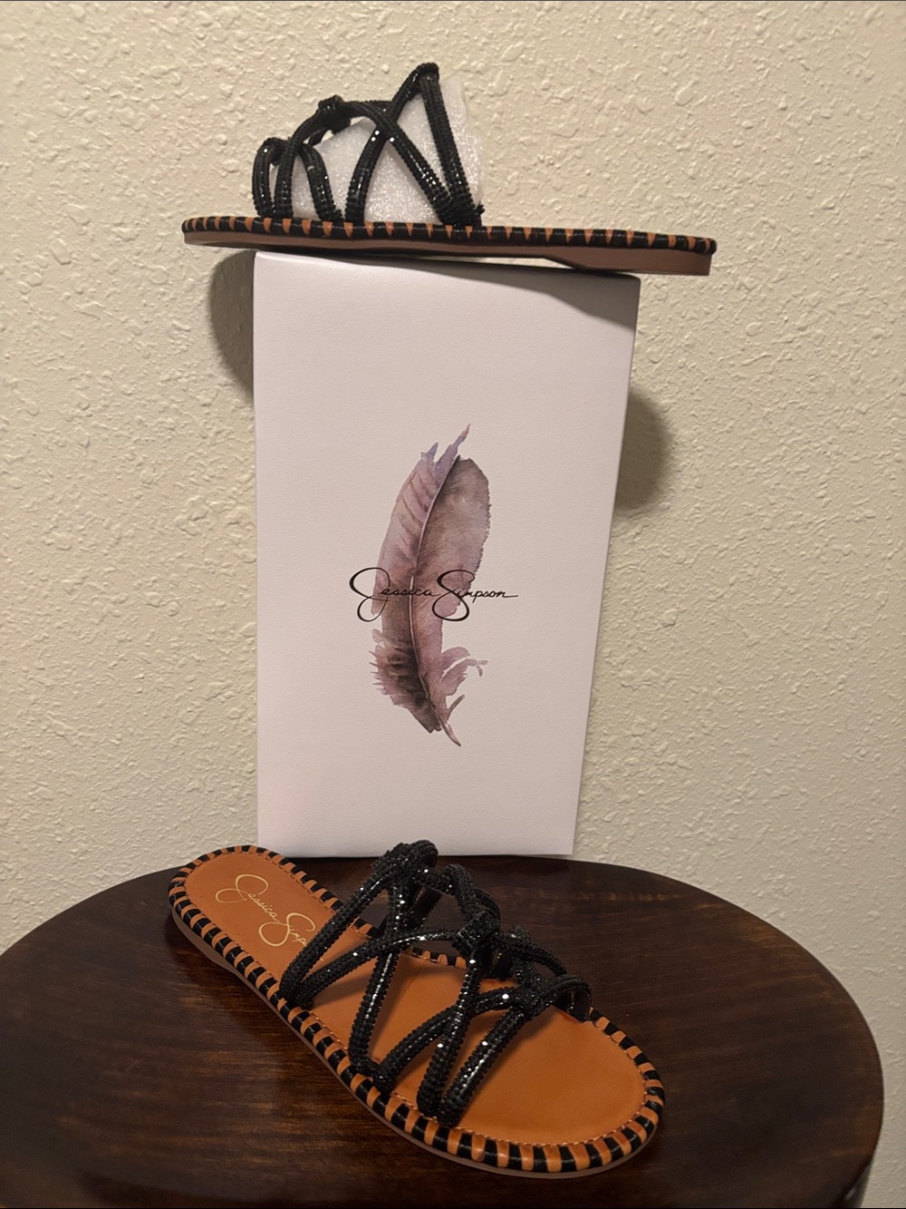Jessica Simpson Black Beaded Strappy Slide Sandals